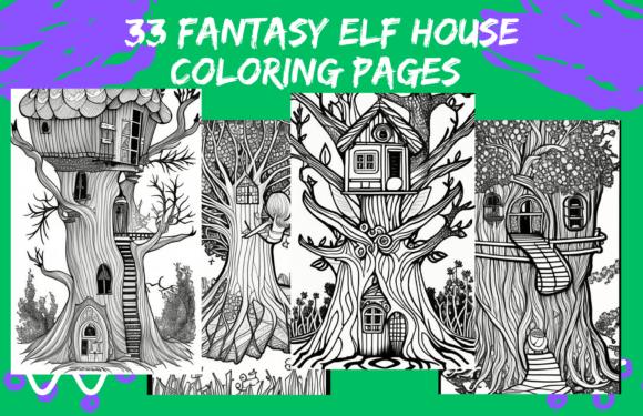 33 Fantasy Elf Tree House Coloring Pages