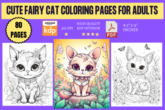 Cute Fairy Cat Coloring Pages for Adults