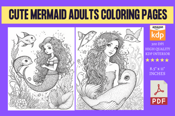 Cute Mermaid Adults Coloring Pages