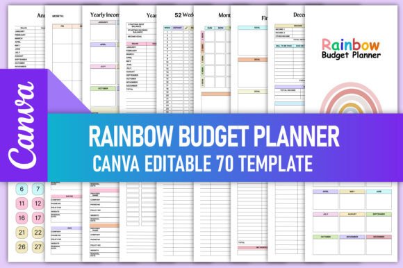Editable Rainbow Budget Planner Canva