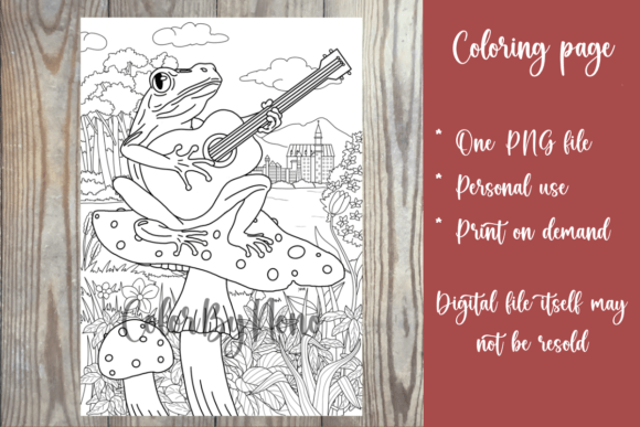 Frog Playing Guitar on Mushroom Coloring