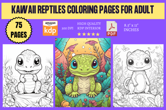 Kawaii Reptiles Coloring Pages for Adult