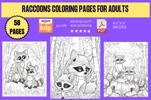 Raccoons Coloring Pages for Adults