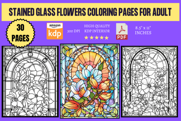 Stained Glass Flowers Coloring Pages
